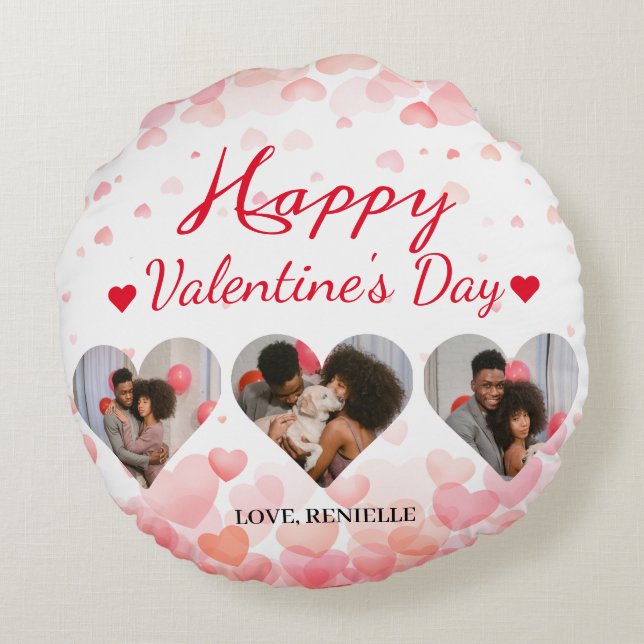 Coussins Ronds 3 photo Collage cardiaque valentines jour couple (Dos)