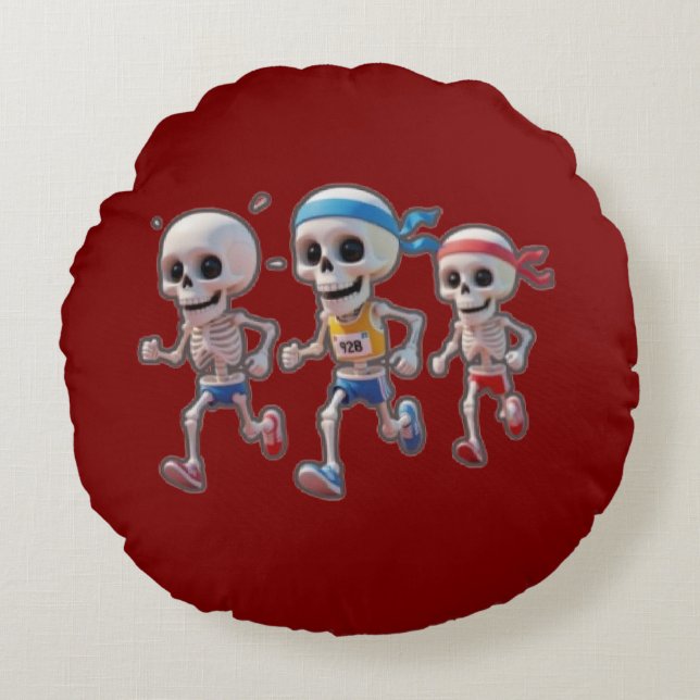 Coussins Ronds “3D Cartoon Skeleton Race • Funny Running Skeleton (Devant)