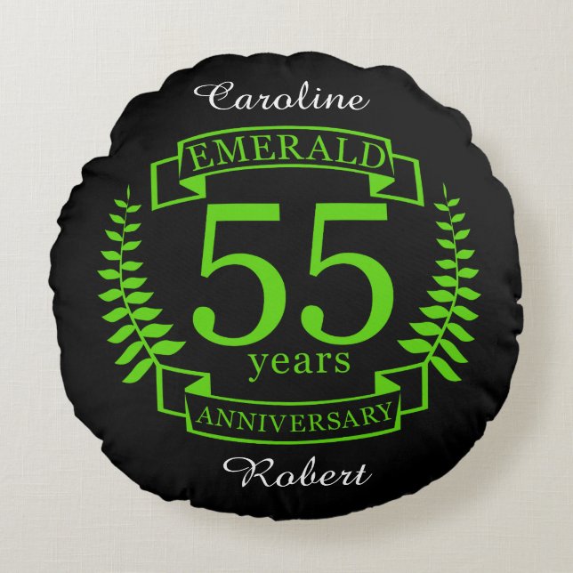 Coussins Ronds 55e ANNIVERSAIRE Mariage EMERALD (Devant)