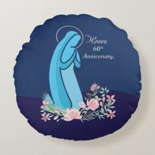 Coussins Ronds 60e anniversaire de la vie religieuse Nun Fleur ro