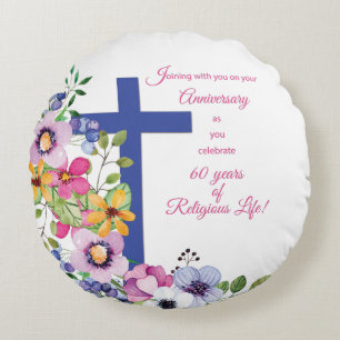Coussins Ronds 60e anniversaire, religieuse, croix de vie religie