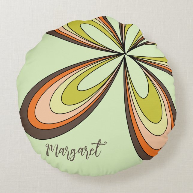 Coussins Ronds 60s super les années 70 Hippie Fleur Lime Retro No (Dos)