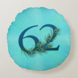 Coussins Ronds 62 Anniversaire Elégant Plume de Paon