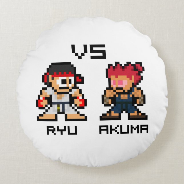 Coussins Ronds 8bit Ryu CONTRE Akuma (Devant)