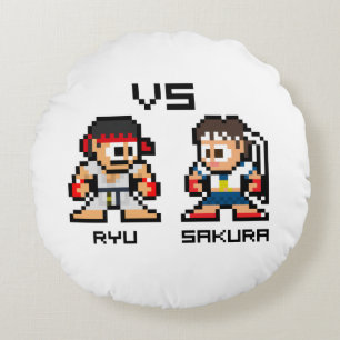 Coussins Ronds 8bit Ryu CONTRE Sakura