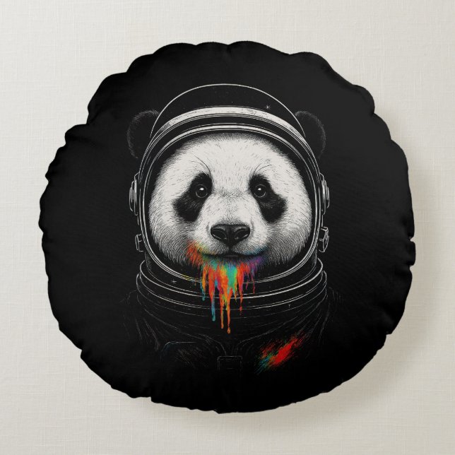 Coussins Ronds A black and white panda bear wearing a space suit (Devant)