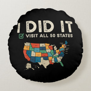 Coussins Ronds A visité les 50 États américains - Carte de voyage