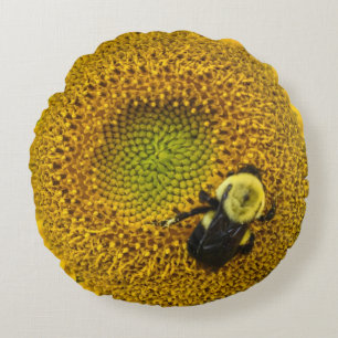 Coussins Ronds Abeille sur tournesol