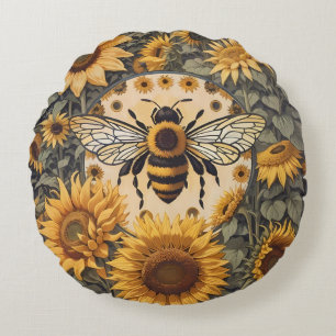 Coussins Ronds Abeille vintage et tournesol