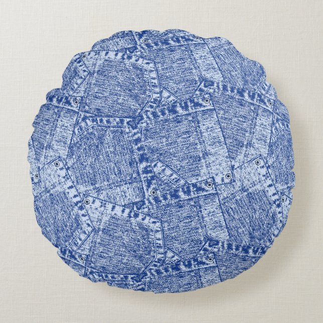 Coussins Ronds Abstract Denim Pockets Patchwork Seamless Pattern  (Devant)