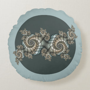 Coussins Ronds Abstrait Beige clair Bleu Fractal Art Spirales