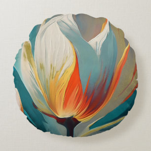 Coussins Ronds Abstrait Floral Glow en Bleu sarcelle et Orange