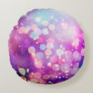 Coussins Ronds Abstrait flou de shi brillant bleu et argent