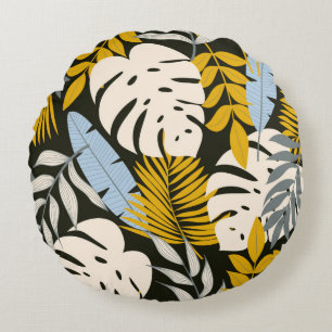 Coussins Ronds Abstrait motif sans faille avec des feuilles tropi