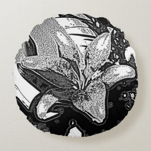Coussins Ronds abstrait noir et blanc moderne