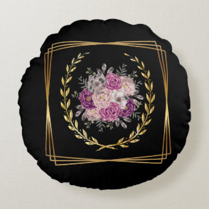Coussins Ronds Abstrait Noir Or Violet Floral Bohème Minimaliste