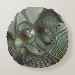 Coussins Ronds Abstrait Olive Sage Green Grey Fractal Art Imagina