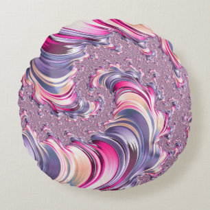Coussins Ronds Abstrait rose pourpre spirale fractale