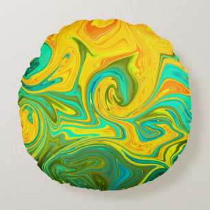 Coussins Ronds Abstrait vert orangé jaune Neon tendance