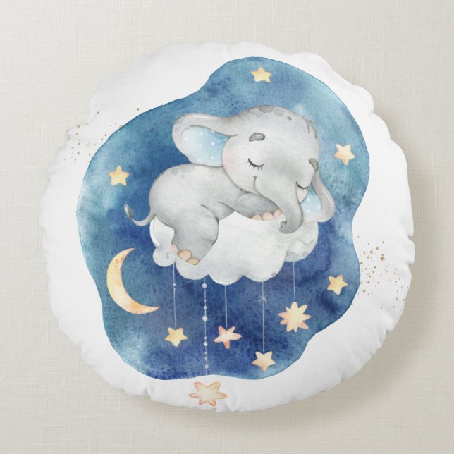 Coussins Ronds Adorable Bébé dormant Eléphant Stars Garçon Nurser (Devant)