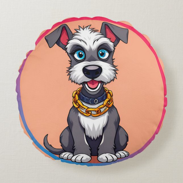 Coussins Ronds Adorable Dessin Cartoon Chien souriant joyeusement (Devant)