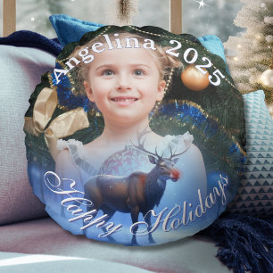 Coussins Ronds Adorable Reindeer Winter Wonderland Photo
