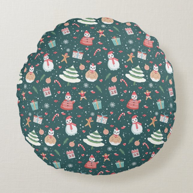 Coussins Ronds Adorable Snowman Christmas Pattern (Devant)