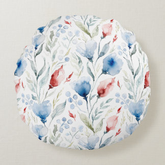 Coussins Ronds Aesthetic Watercolor Patriotic Wildflowers