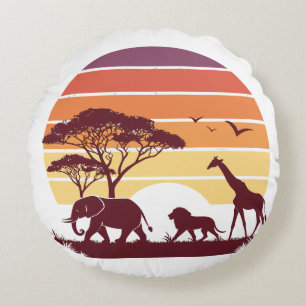 Coussins Ronds African Wildlife Silhouette Safari Design
