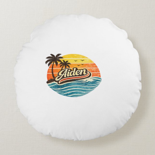 Coussins Ronds Aiden Retro Sunset Name Design (Devant)
