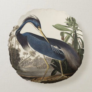 Coussins Ronds Aigrette de Louisiane, oiseau, Art vintage d'Audub