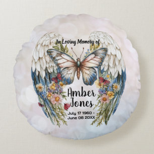 Coussins Ronds Ailes d'ange éthérées Mémorial avec Papillon