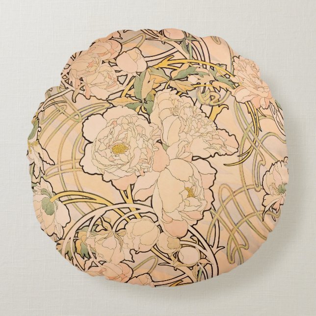 Coussins Ronds Alfonse Mucha Art Nouveau Peonies (Devant)