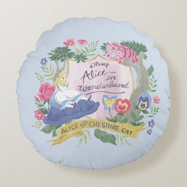Coussins Ronds Alice au pays des merveilles| Aquarelle Alice & Ch (Devant)