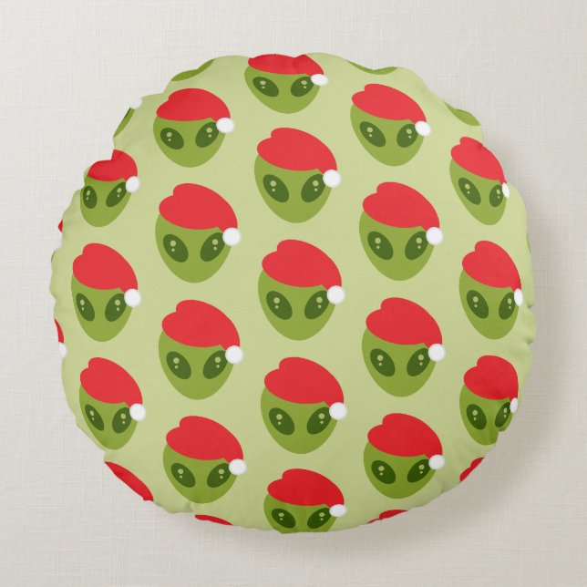 Coussins Ronds Alien vert mignon en Motif de Santa Hat (Devant)