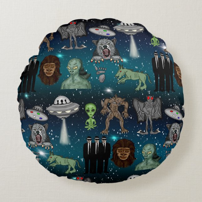 Coussins Ronds Aliens OVNI Chupacabra Bigfoot Cryptids (Devant)