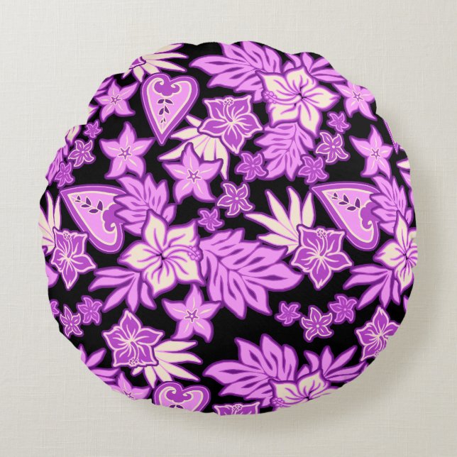 Coussins Ronds Aloha Heart Hawaiian Hibiscus Tropical (Devant)