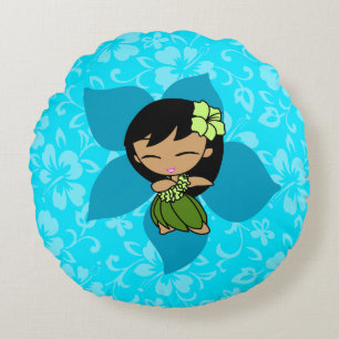 Coussins Ronds Aloha Honeys Hibiscus hawaïen Vintage Hula Girl