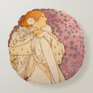 Coussins Ronds Alphonse Mucha La Dame Aux Camelias : Art Nouveau