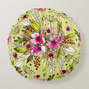Coussins Ronds Amanda Floral&Stripes/Vin Rouge Polkadot réversibl