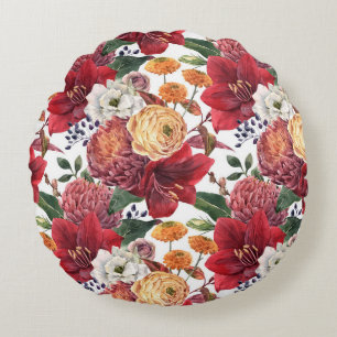 Coussins Ronds Amaryllis et Chrysanthèmes Motif floral