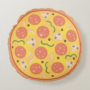 Coussins Ronds Amateurs de Pizza Colorée au Pepperoni