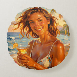 Coussins Ronds Ambiance de fête bronzée et éméchée Teint de plage