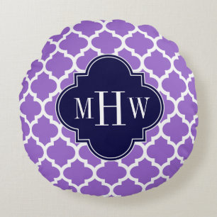 Coussins Ronds Améthyste Marocain blanc #5 Marine 3 Monogramme in