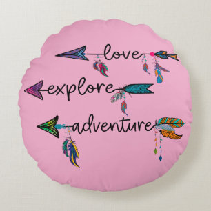 Coussins Ronds Amour Explore Aventure Arrow Tribal Boho Design