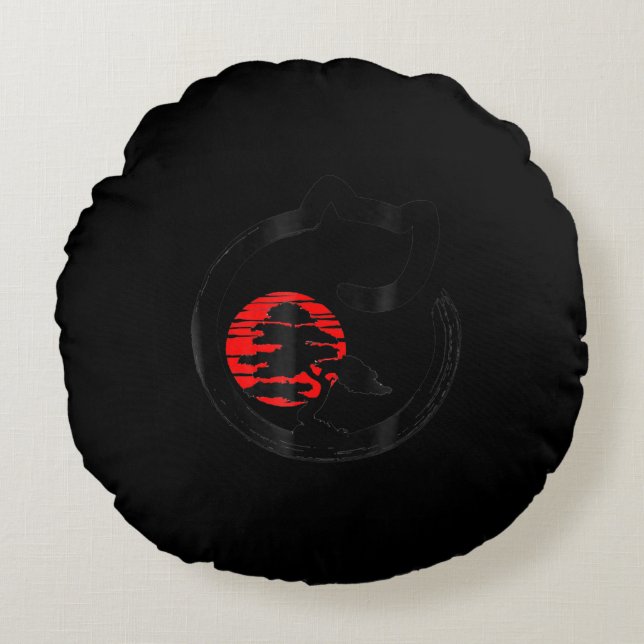 Coussins Ronds Amoureux des chats japonais Bonsai Tree Enso Cercl (Devant)