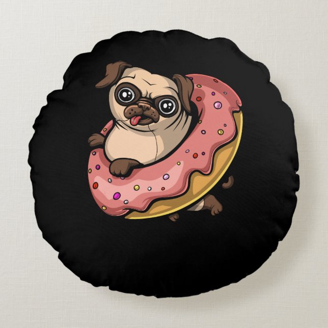 Coussins Ronds Amusant chien de Carlin Donut animal de compagnie (Devant)