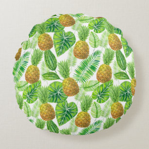 Coussins Ronds Ananas et feuilles tropicaux