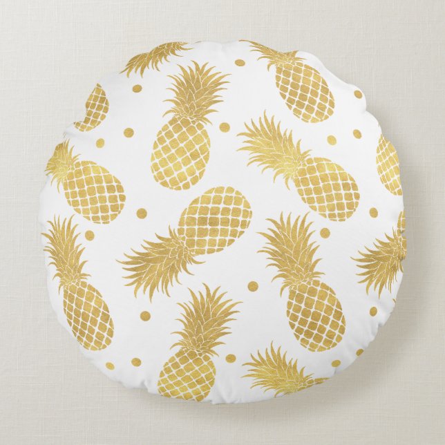 Coussins Ronds Ananas Glitzy en or (Devant)