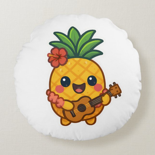 Coussins Ronds Ananas souriant Kawaii - Tropical (Devant)